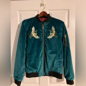 Soot & Ty green velvet bomber jacket
